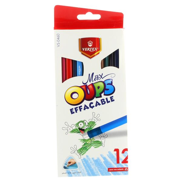 Crayons De Couleur VERTEX Max Oups Effaçable Boite De 12