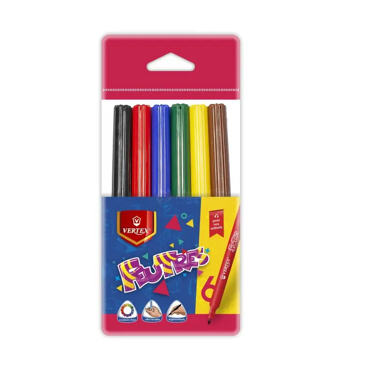 Feutre De Coloriage VERTEX Lavable Pochette de 6 Couleurs