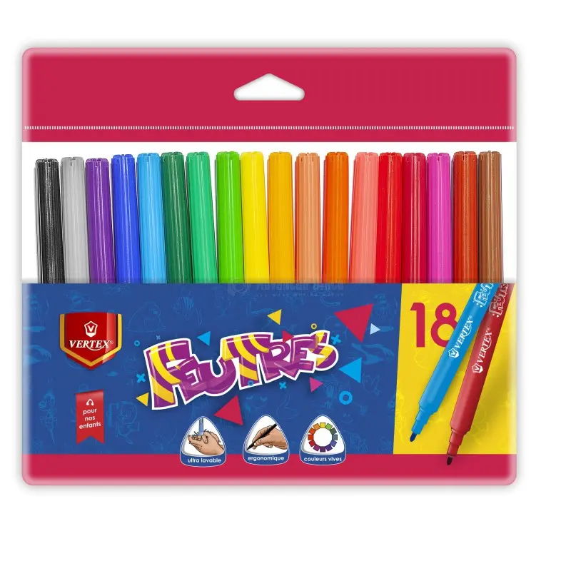 Feutre De Coloriage VERTEX Ultra-Lavables Pochette de 18 Couleurs