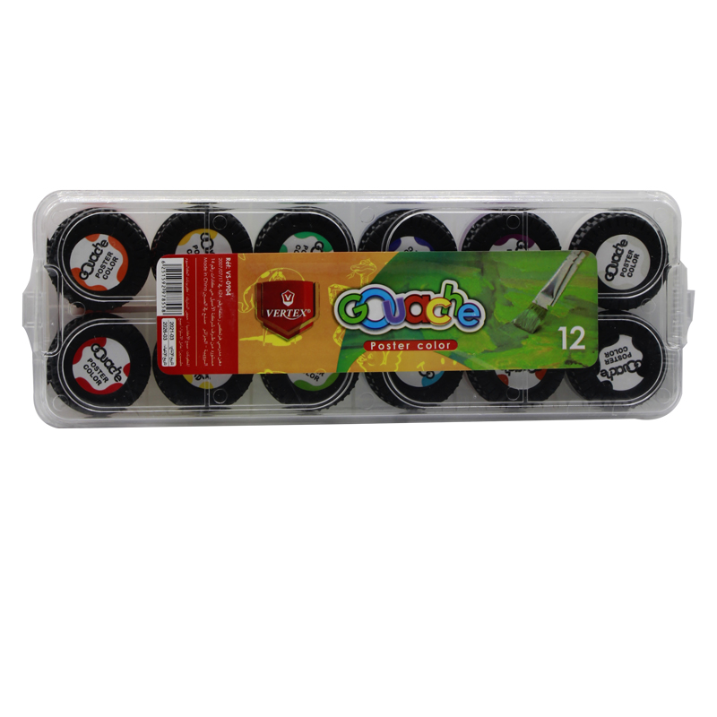 Jeu de 12 pots Peinture gouache VERTEX Poster color 10ml en boite en boites transparente