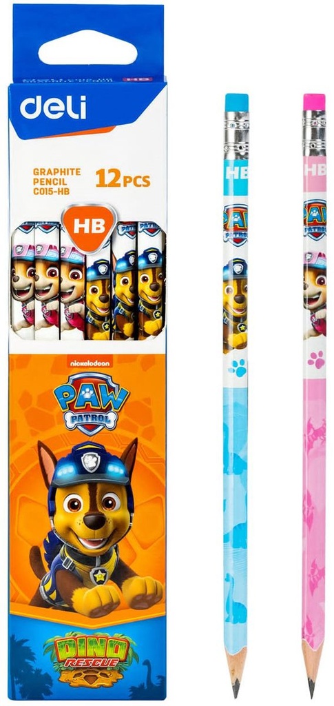 Crayon Noir Scolaire DELI Paw Patrol HB avec Gomme
