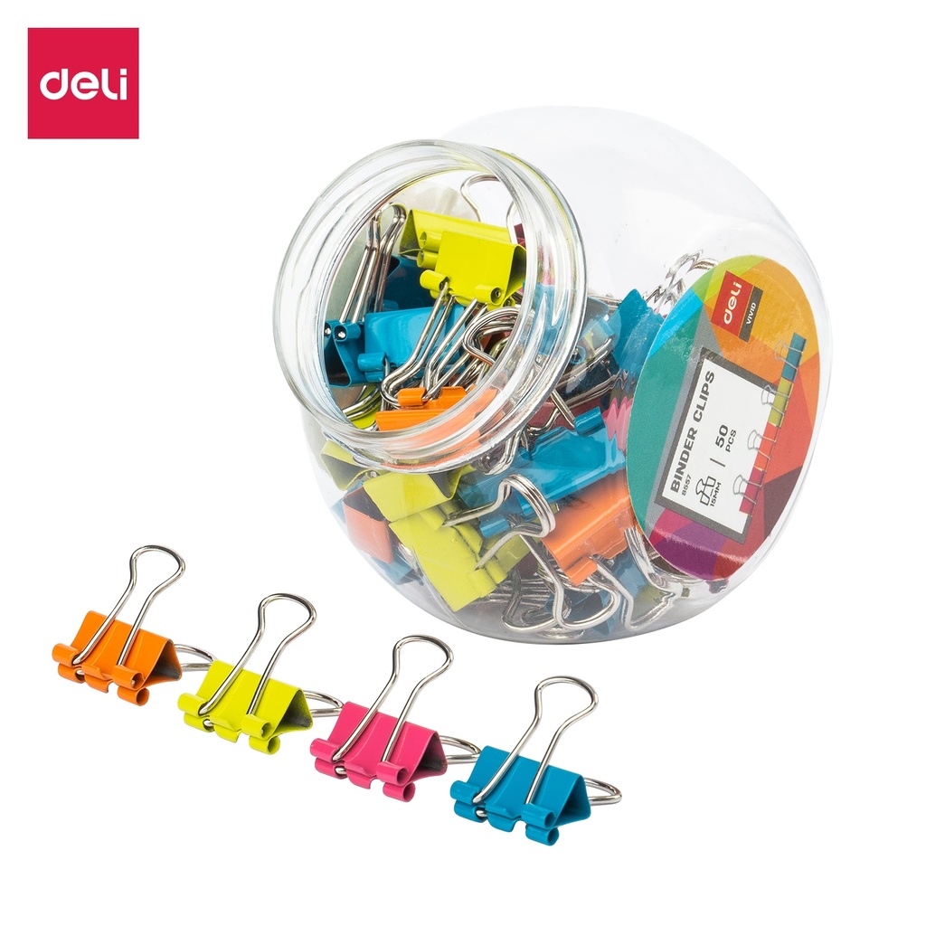 Binder Clips DELI Effortless 15mm Boite de 50 Pièces Multi-Couleurs