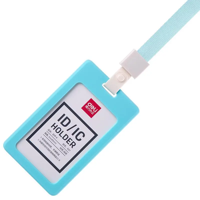Porte Badge DELI Vertical 89x54mm en Silicone Bleu Clair
