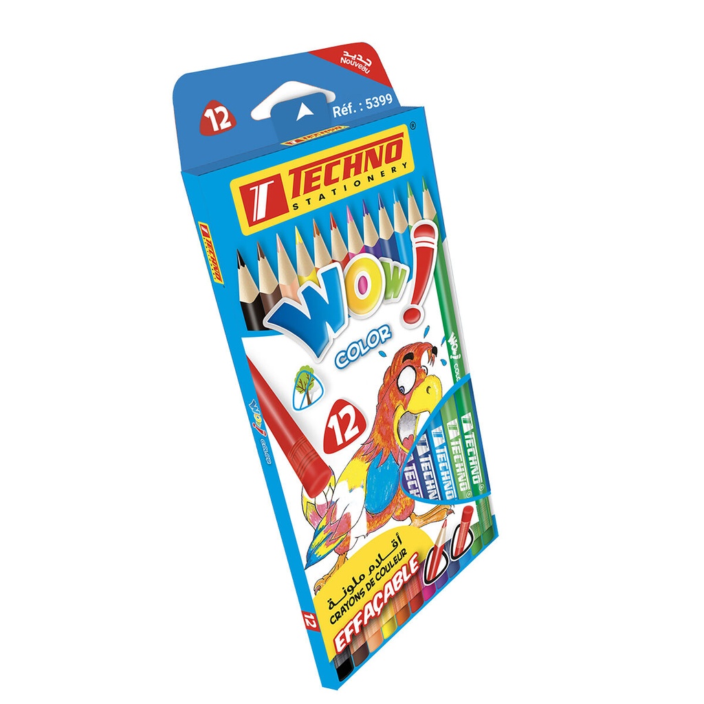 Crayons De Couleur TECHNO Wow Color Effaçable Boite De 12