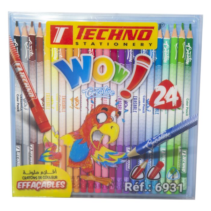 Crayons De Couleur TECHNO Wow Crea Effaçable Boite De 24