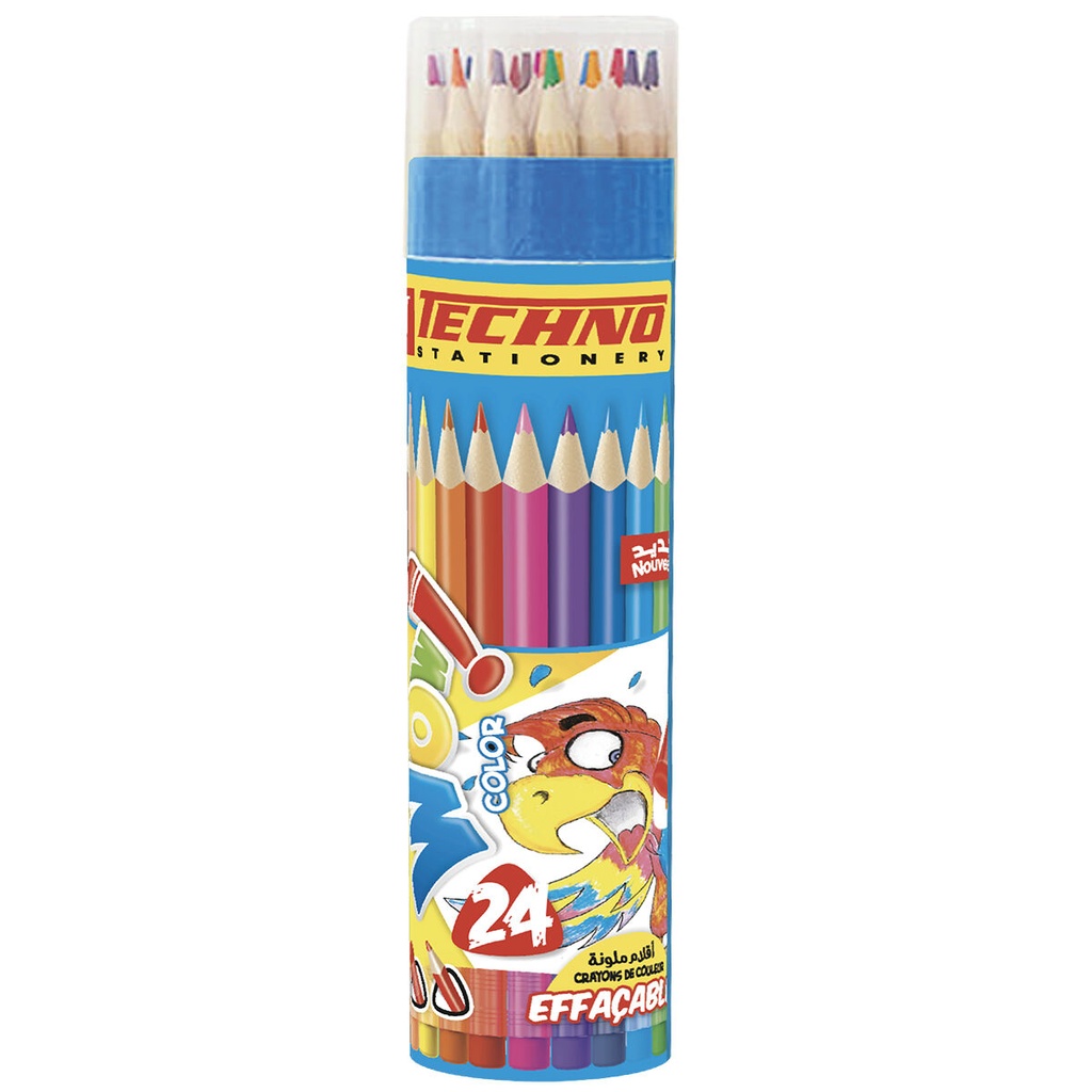 Crayons De Couleur TECHNO Wow Effaçable Boite En Tube De 24