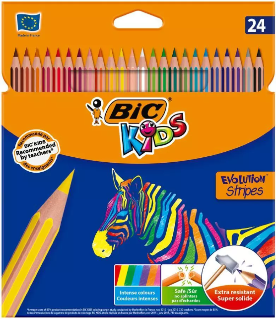 Crayons De Couleur BIC Kids Evolution Stripes Boite De 24