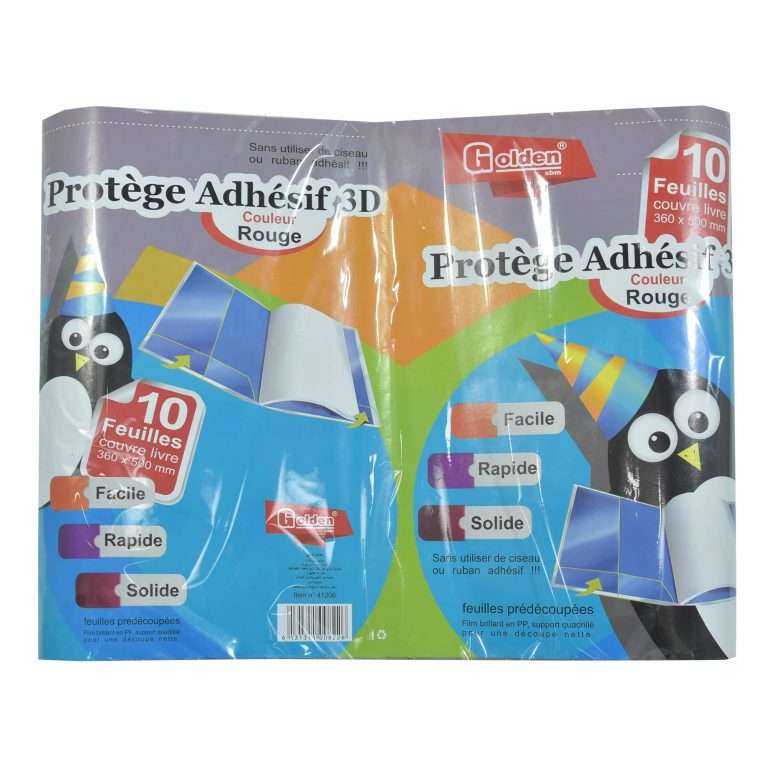 Protège Livre Adhésif GOLDEN 3D Rouge Paquet de 10 PCS