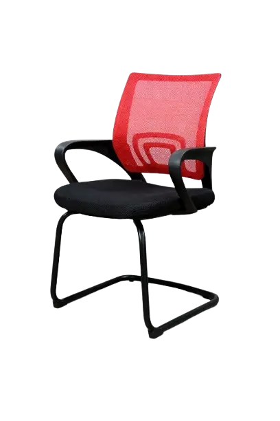 Chaise Visiteur Filet Rouge Avec Accoudoirs En Plastique Piètement luge 