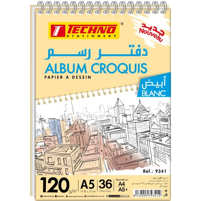Bloc de Dessin TECHNO Album Croquis A5 14.8x21cm 36 Feuilles 120g/m² 