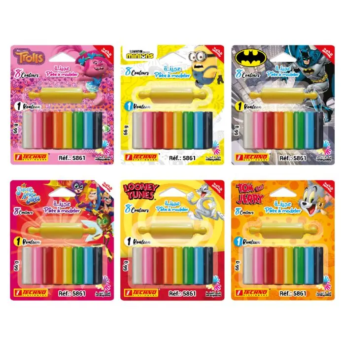 Pâte à Modeler TECHNO 08 Couleurs Avec Rouleau