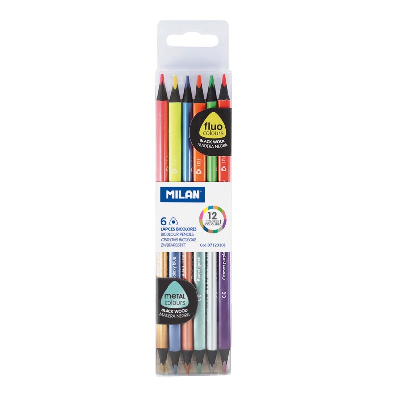 Crayons De Couleur MILAN 231 Double Tête Fluos Métallisées Boite De 6