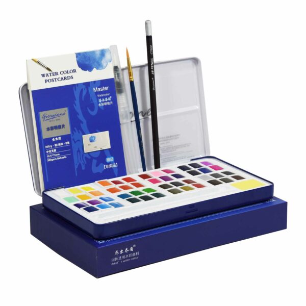 Aquarelle De 48 Couleurs GOLDEN Giorgione En Boite Métallique 1 Pinceau En Bois 1 Pinceau Rechargeable 1 Crayon Noir Coffret Métallique De Luxe