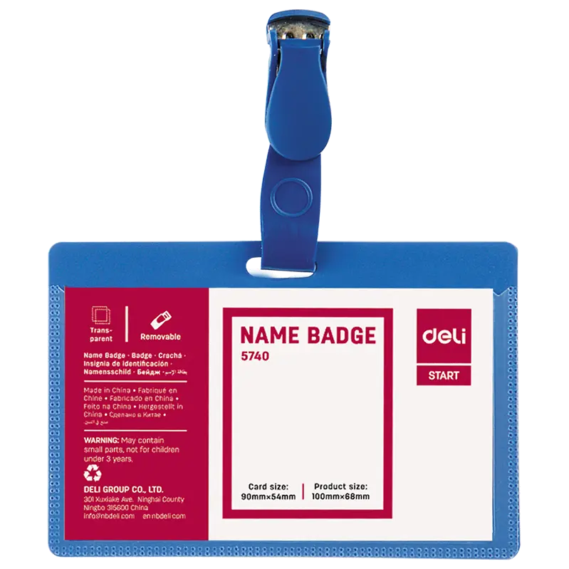 Porte Badge DELI Horizontal 54x90mm en Plastique Bleu avec Clips 