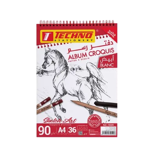 Bloc de Dessin TECHNO Album Croquis A4 21x29.7cm 36 Feuilles 90g/m² 